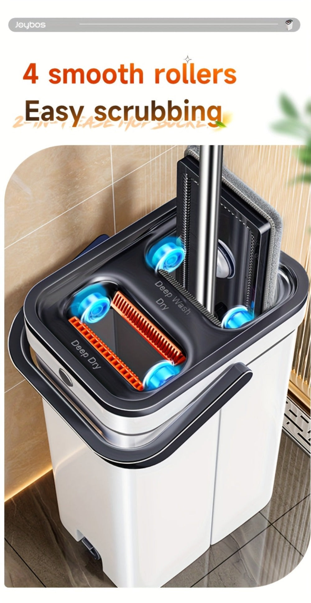 Juego de Fregona y Cubo con Escurridor, Fregona Plana Sin Manos y Cubo, Incluye 4 Almohadillas de Microfibra Lavables, Uso en Seco y Húmedo, Sistema de Limpieza para Todo Tipo de Suelos y Ventanas, Suministros y Herramientas de Limpieza, Regalos de Hallow