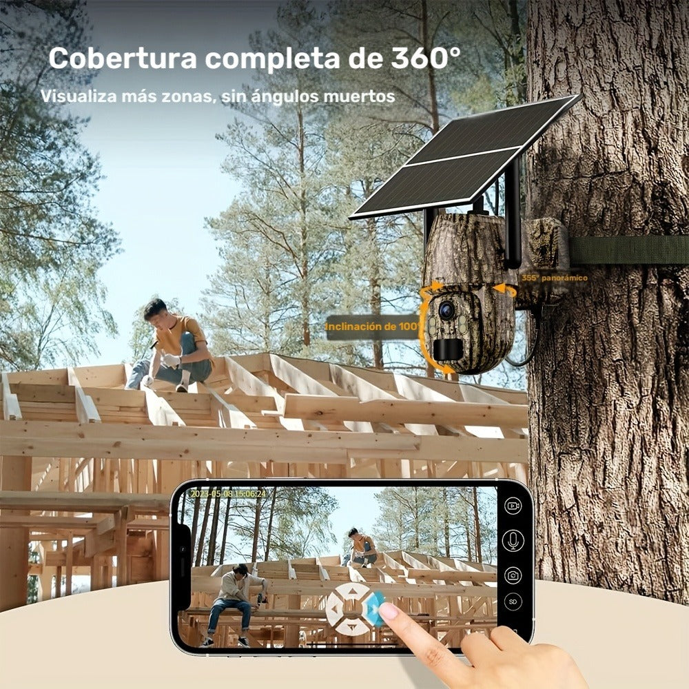Cámara de seguridad solar inalámbrica para exterior 4G LTE con tarjeta SIM, sin necesidad de WiFi, adecuada para vigilancia empresarial, sensor de movimiento PIR, comunicación bidireccional, visión nocturna a color, almacenamiento en la nube y ranura para