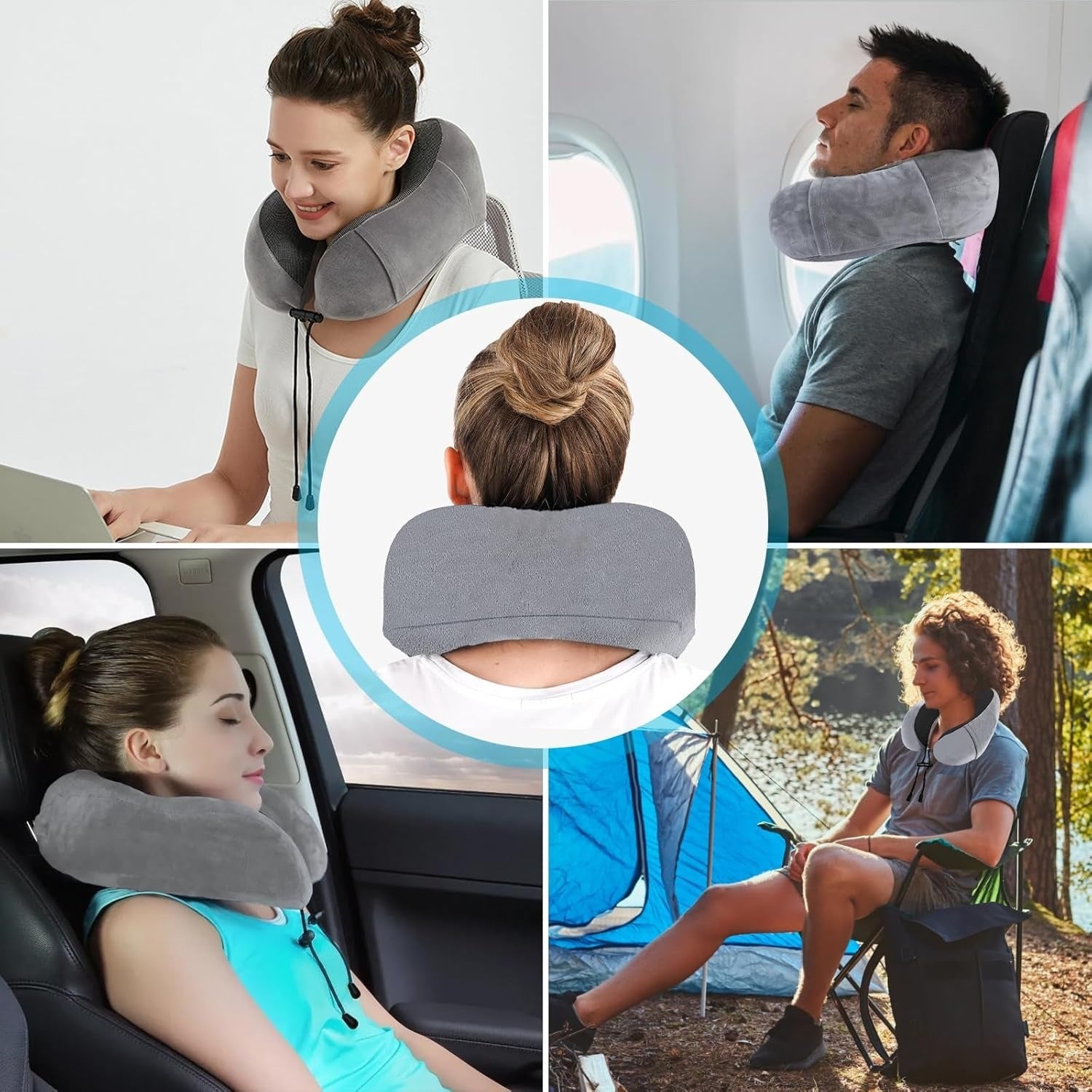 Una Almohada Cervical Ergonómica en Forma de U con Bolsa de Almacenamiento, Espuma de Memoria con Tecnología de Rebote Lento, Funda Lavable a Máquina, Ligera y Portátil para Avión, Oficina y Hogar, Apoya Cuello y Cabeza, Ideal para Siestas, Lectura y Ver