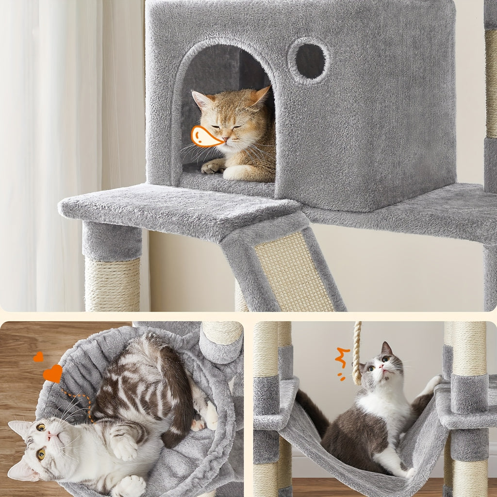 Torre rascadora para gatos 206 cm | Juego descanso y cuidado de las uñas