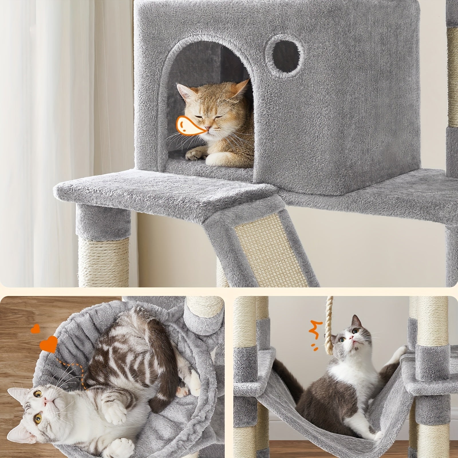 Torre rascadora para gatos 206 cm | Juego descanso y cuidado de las uñas