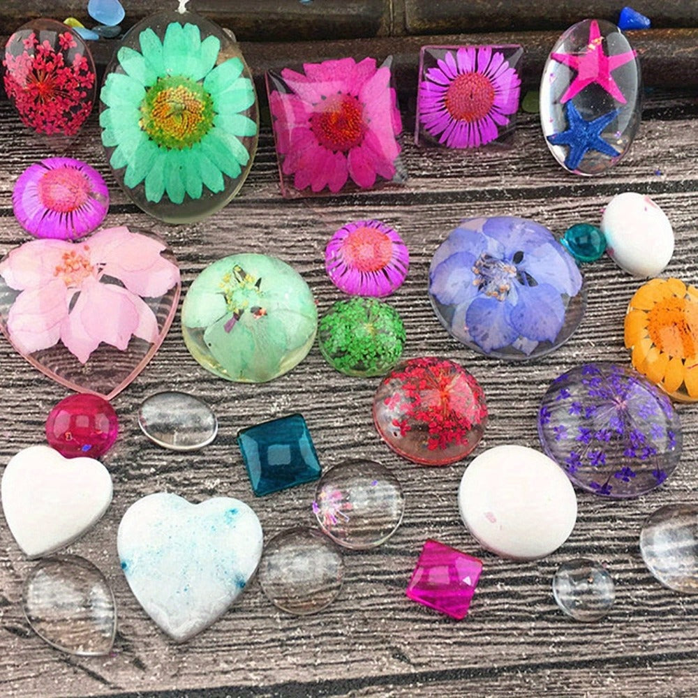 Kit de moldes de resina para joyería con bandejas para colgantes, 30 piezas de colgantes de 5 estilos y 1 molde de silicona para fundir joyería de epoxi para manualidades de colgantes y creación de regalos de joyería DIY