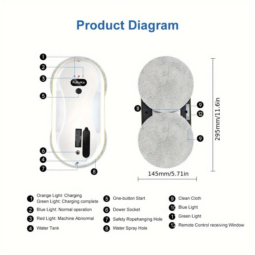 Puruikai 09 Black Friday Navidad Nuevo Producto Almacén Local Robot de Limpieza de Ventanas Inteligente, Máquina de Limpieza de Vidrios con Control Remoto y Rociador de Agua Automático