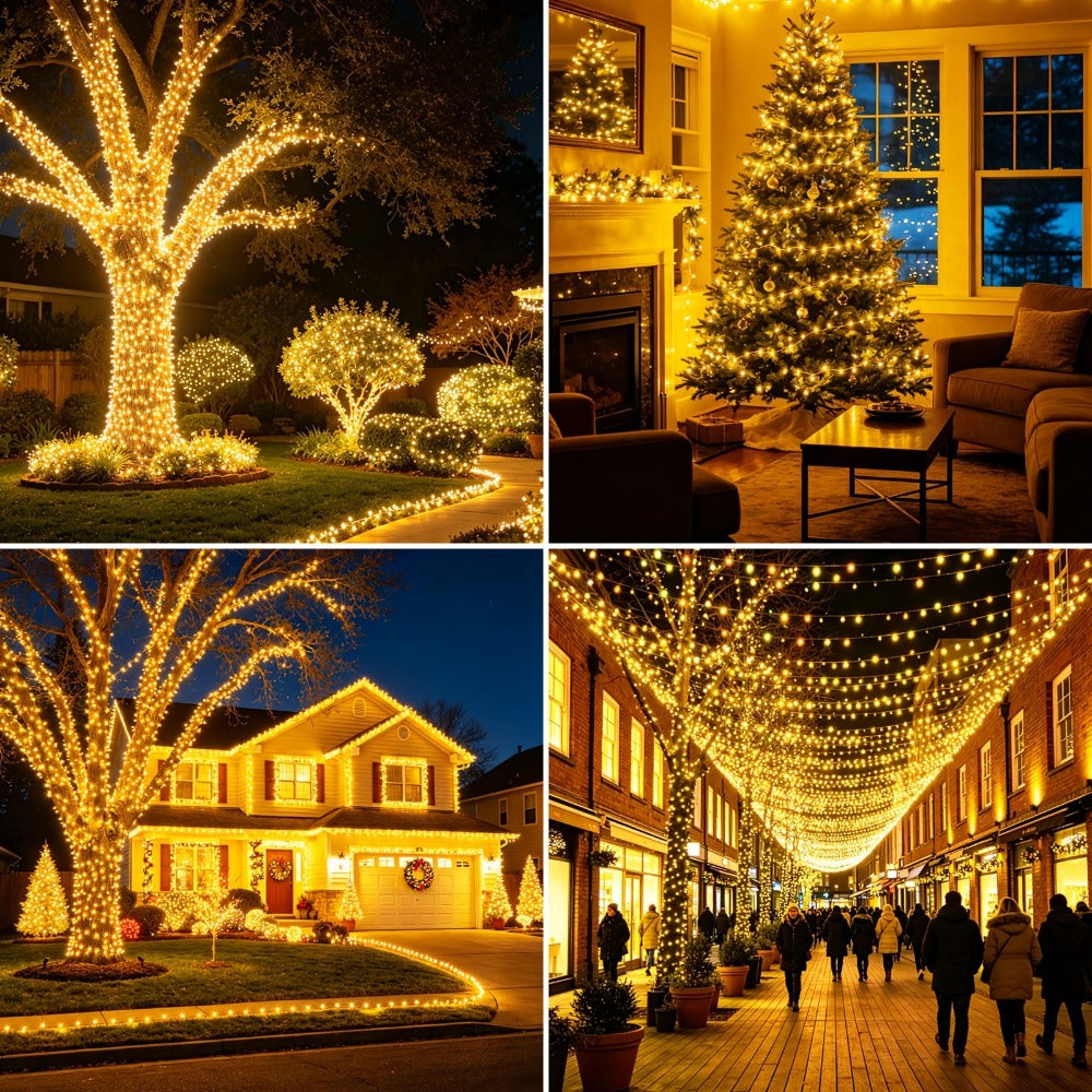 Guirnaldas de luces de hadas para exteriores de 60+3M, 600 LED, luces de hadas blancas cálidas con 8 modos, control remoto, temporizador y función de memoria, adecuadas para exteriores e interiores, bodas, fiestas