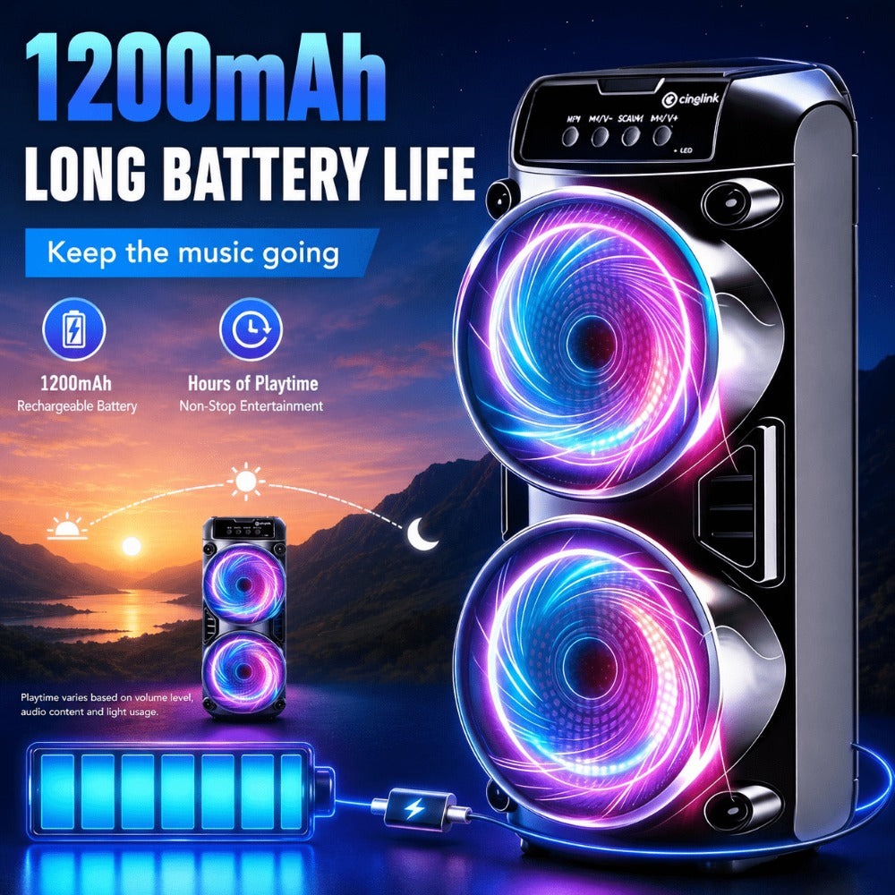 Altavoz Inalámbrico Portátil con Micrófono Conectable, Luces de Colores Multimodo. Compatible con Tarjeta TF, USB Tipo-C y Radio FM, Ideal para Fiestas, Karaoke Disco, Camping al Aire Libre