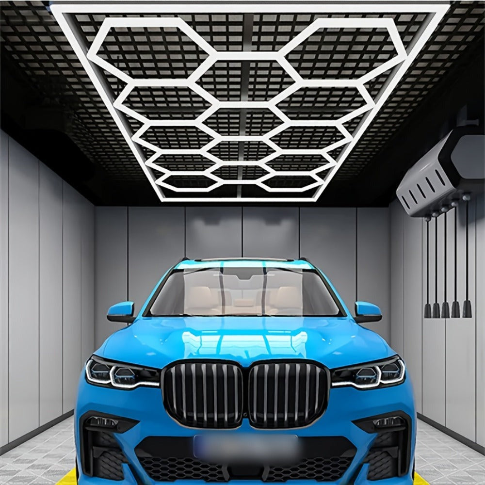 Paquete de 14 luces LED hexagonales con bordes - Luces de garaje, 680W 72420LUMEN luz blanca fría 6500K, iluminación de techo LED hexagonal para garaje, estudio, almacén, taller de detallado de autos
