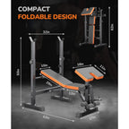Gimnasio en casa plegable 6 en 1 con peso para banco | Entrenamiento multifuncional para banco con soporte para sentadillas, curl de piernas y abdominales | Set de fitness todo en uno, sin batería