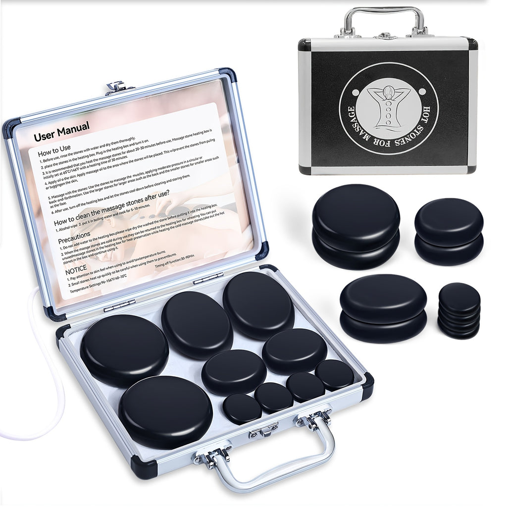Set de Masaje con Piedras Calientes, Herramientas Profesionales de Masaje Spa, para Cuello, Espalda, Piernas, Pies, Masaje de Cuerpo Completo, Set de 10/20 Piezas de Piedras Calientes Ajustable de Temperatura de 7 Velocidades