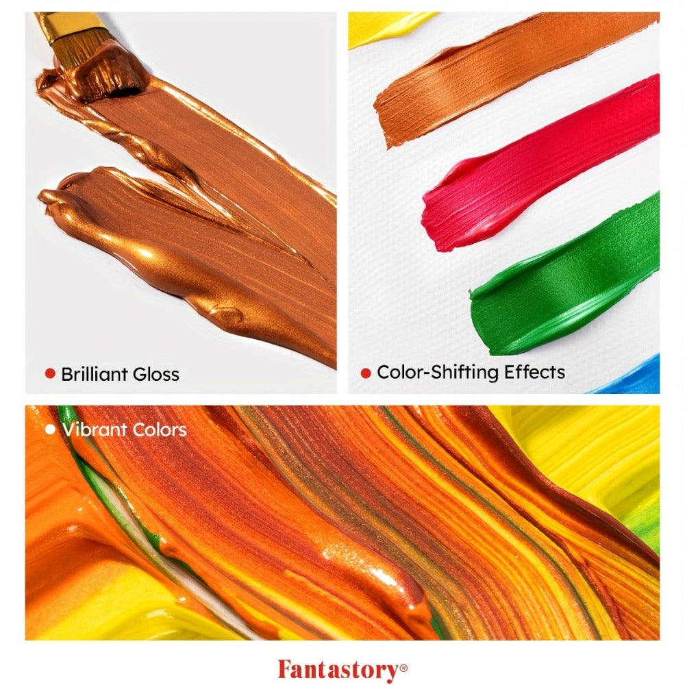 20 Piezas Set de Pintura Acrílica Metálica Perlada con 12 Pinceles, Kit de Pintura Brillante y Luminosa para Tarjetas de Fiestas, Decoración de Regalos, Proyectos de Arte para Adultos, Manualidades de Acción de Gracias, Creación de Tarjetas de Año Nuevo
