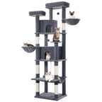 Rascador Grande para Gatos, Rascador de 216 Cm, Gatos Grandes, Estable con Rascadores, 2 Casas Cómodas para Gatos, 2 Perchas, 2 Cestas, Hamaca, Para Uso en Interiores