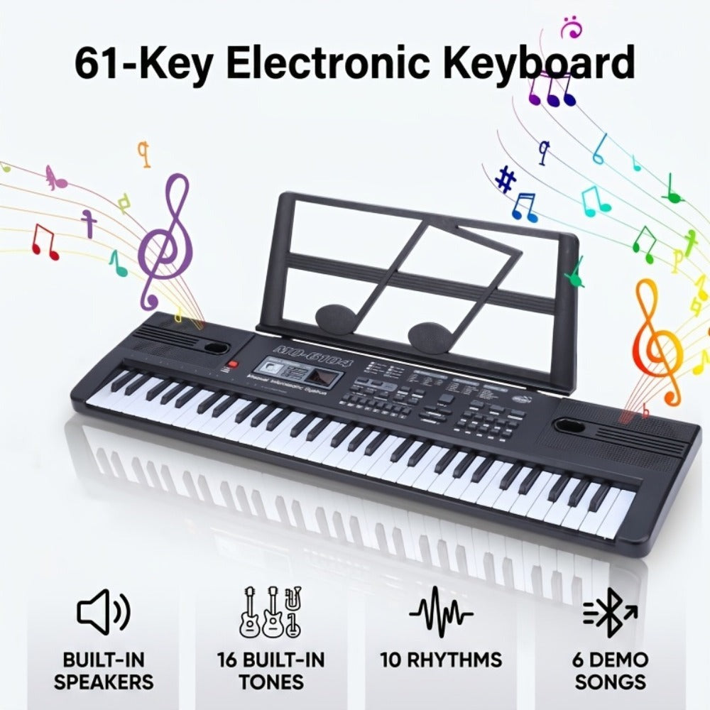 Piano electrónico de 61 teclas, piano ideal para principiantes, piano electrónico portátil, con 16 tonos, 8 efectos de sonido de percusión, 10 ritmos, 6 demostraciones, altavoces incorporados, sonido de alta calidad, es la mejor opción para entusiastas de