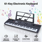 Piano electrónico de 61 teclas, piano ideal para principiantes, piano electrónico portátil, con 16 tonos, 8 efectos de sonido de percusión, 10 ritmos, 6 demostraciones, altavoces incorporados, sonido de alta calidad, es la mejor opción para entusiastas de