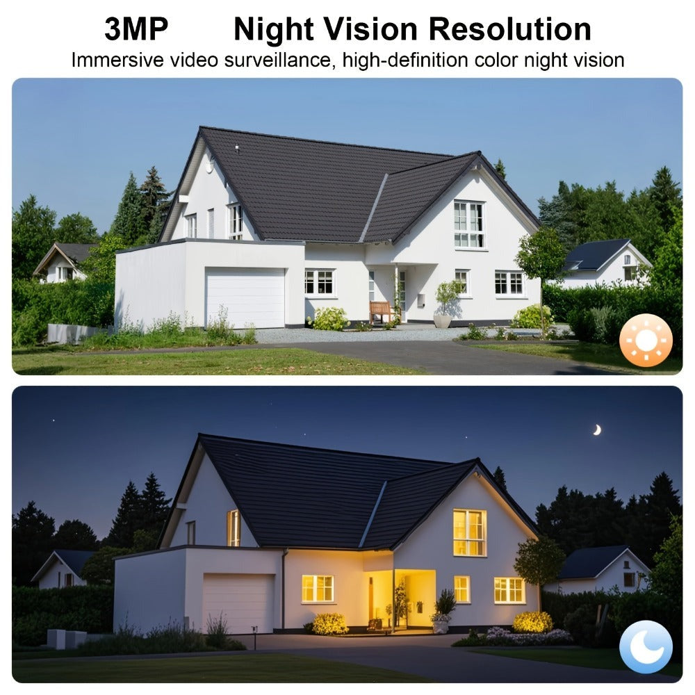 Cámara Solar Inalámbrica para Exteriores, Cámara de Reflector, Video con Visión Nocturna a Color, Audio Bidireccional, Sirena Activada por Movimiento, Acceso Multiusuario, Almacenamiento Local en Tarjeta SD y Suscripción en la Nube Opcional, Compatible co