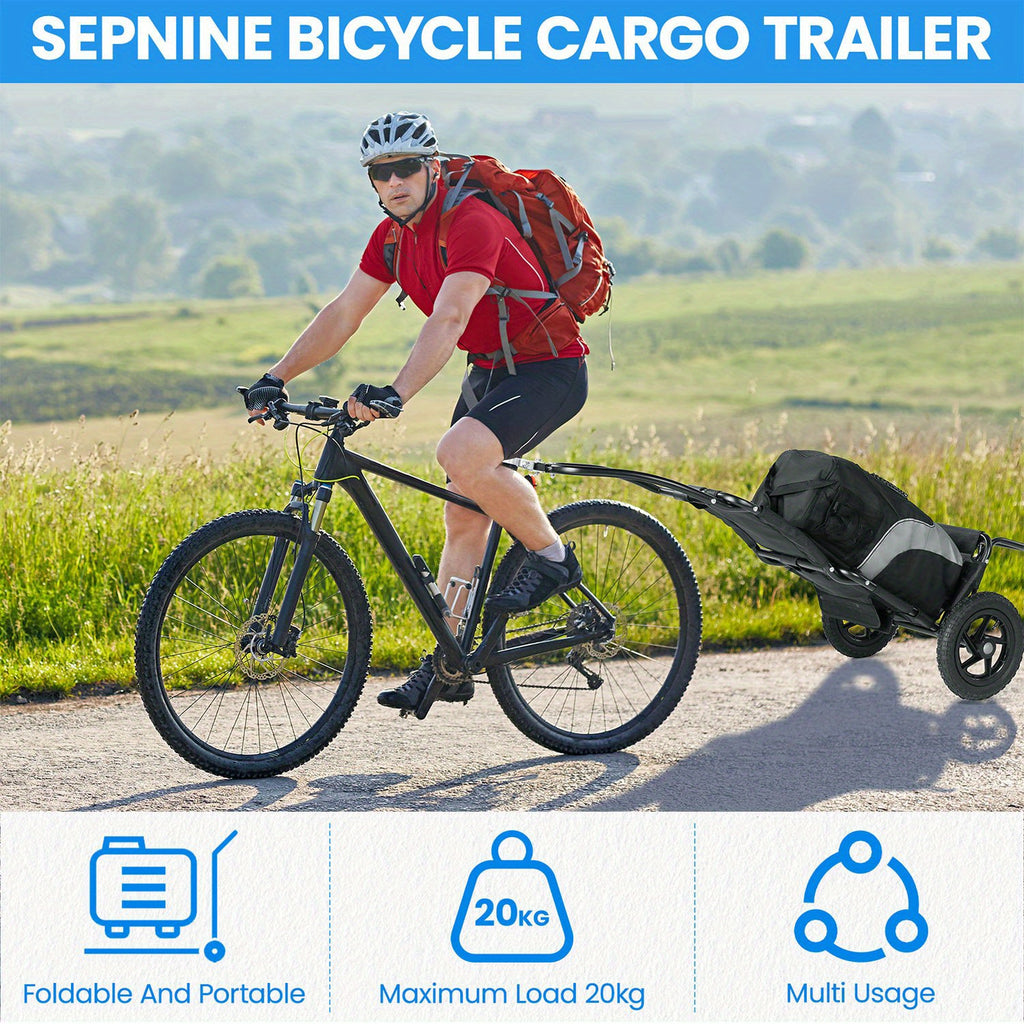 Remolque de carga para bicicleta, remolque 2 en 1 para bicicleta, carrito de compras, carretilla, marco de acero de aleación, ligero y plegable con neumáticos de aire de 30 cm, capacidad de carga de 20 kg