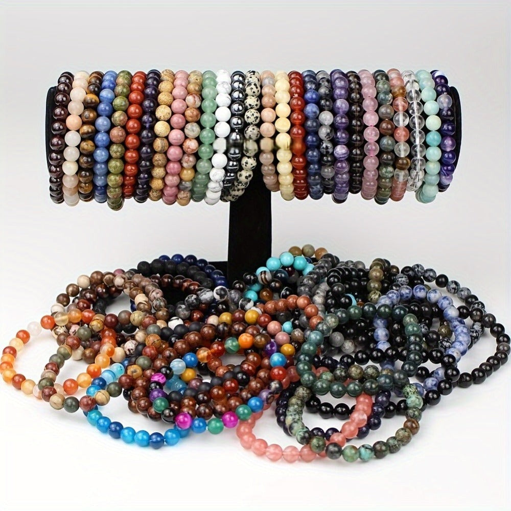 Juego de 100 pulseras elásticas unisex de imitación de piedra natural y cristal, colores surtidos, decoración con diseño de cuentas hecho a mano