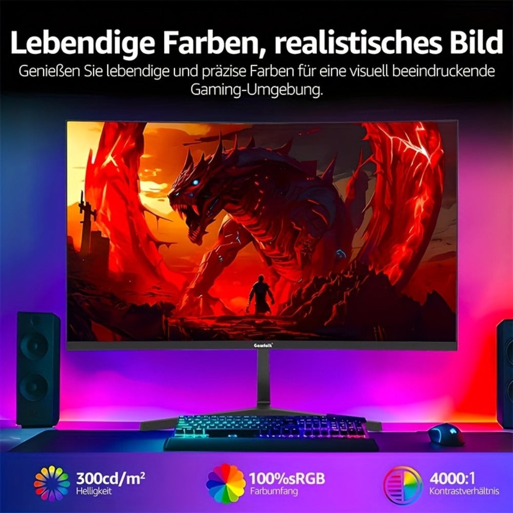 Monitor para juegos Gawfolk de 27 pulgadas, resolución 1080P (1920x1080), frecuencia de actualización ultrarrápida de 99Hz con altavoces integrados. Ideal para juegos y uso de oficina. Diseño de pantalla curva con puertos DisplayPort y HDTV. El regalo per