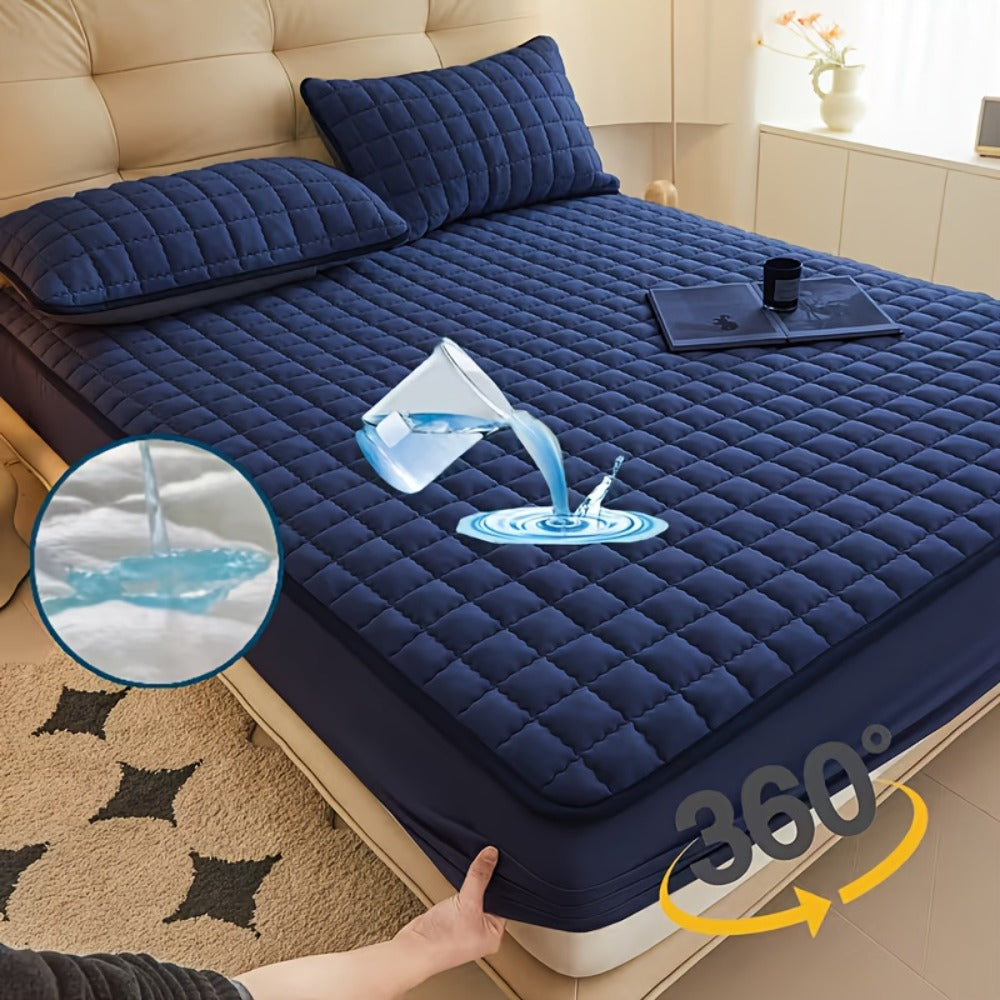 1 pieza Protector de colchón impermeable de alta calidad, sábana bajera ajustada, fabricada con tecnología de gofrado Soundwave, cubrecama suave y cómodo, lavable a máquina, apto para dormitorios, hoteles, residencias estudiantiles, fundas de almohada y r