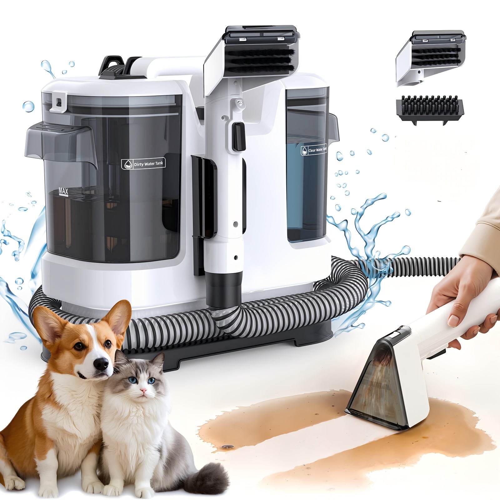 Lubluelu 16500Pa Potente Aspiradora de Desechables, Aspiradora Vertical de Mano con Herramientas Multifunción, Diseño de Tanque de Agua Dual, Diseño que Ahorra Espacio, Limpieza de 3 Acciones, para Alfombras, Mascotas, Asientos de Coche, Sofá, Sillón, Nav