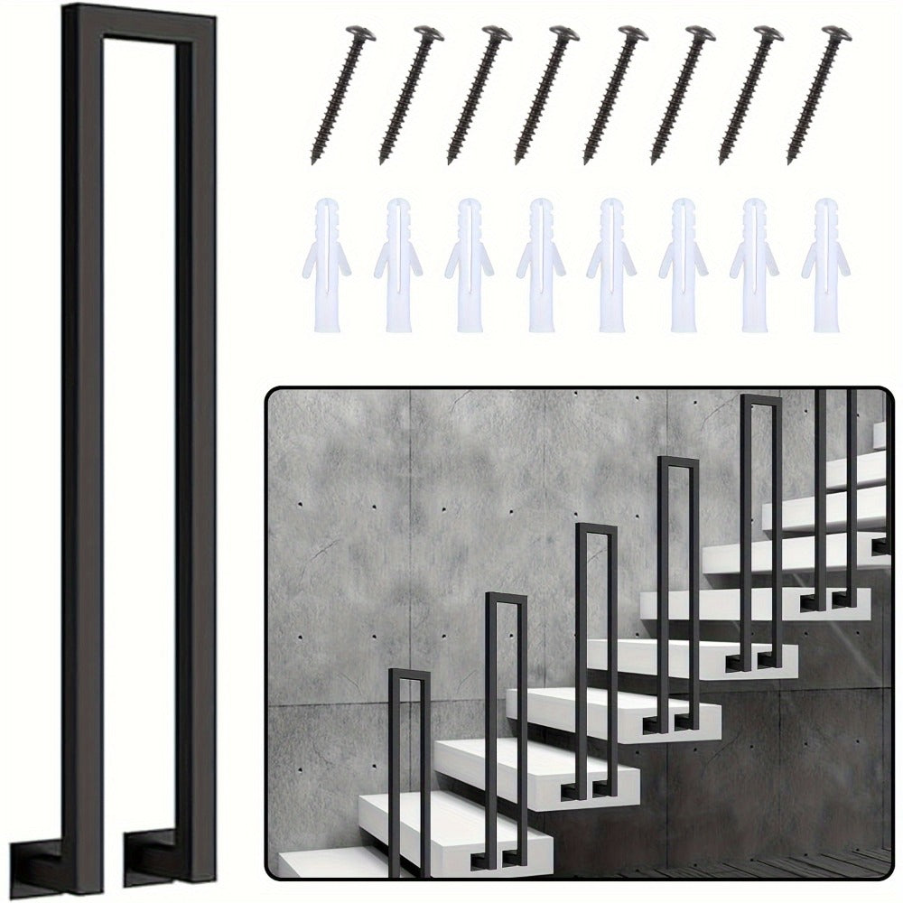 Barandillas para escaleras | Metal U-Shaped Handrail Railing for Stairs, Indoor Outdoor Balustrade, Side Mounted, Black, for Staircase, Balcony