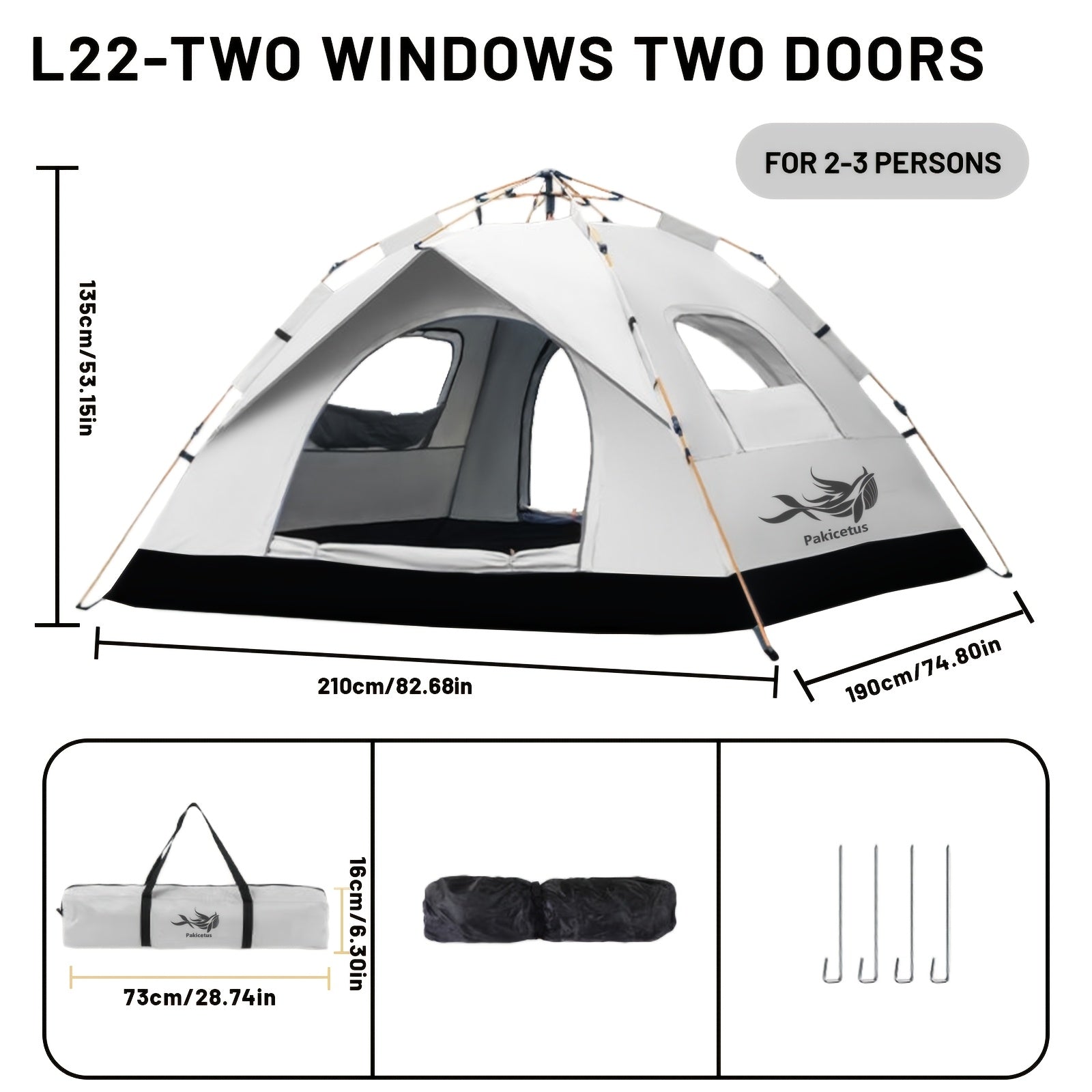 Tienda de campaña PAKICETUS Pop Up para 1/2/3 personas | Amplia, ligera, portátil, ideal para senderismo y camping al aire libre, color amarillo sólido, material de poliéster y fibra