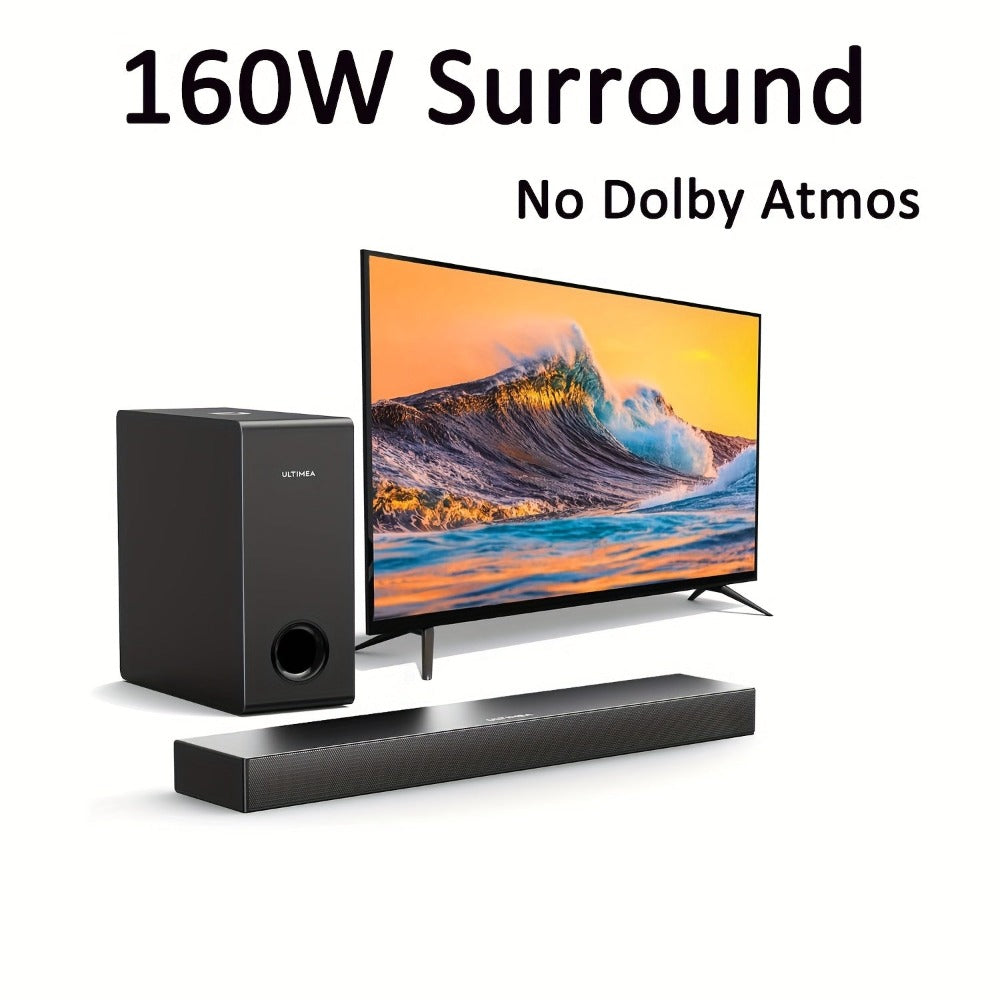 ULTIMEA Barra de sonido 2.1 canales para TV, Barra de sonido compacta para cine en casa con Bluetooth 5.3, Barra de sonido con subwoofer con cable, 160W de potencia máxima, Realce de graves, Incluye control remoto, Barra de sonido ultrafina Nova S40 (Reno