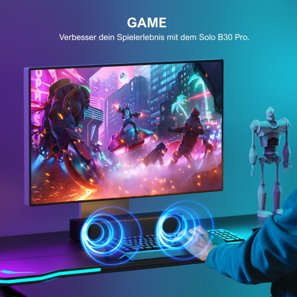 ULTIMEA 2.1ch Mini Barra de Sonido para TV, Barra de Sonido PC Todo en Uno para Juegos, Control por APP, Potencia Máxima 120W+Potencia Máxima 132W, Subwoofer Incorporado