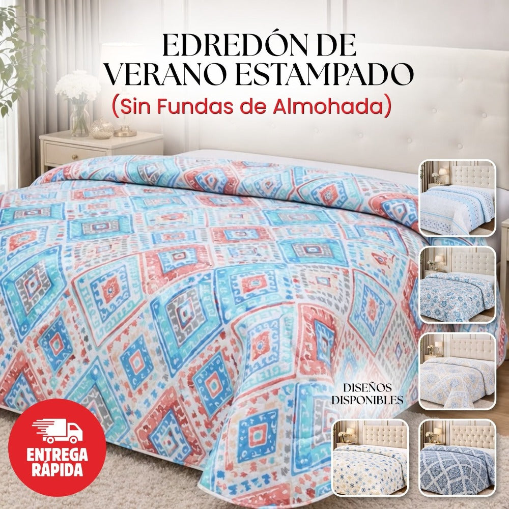Edredón Ligero Estampado de Verano, Colcha Pinsonic de Microfibra Reversible Bouti, Cubrecama Moderno con Patrón en Relieve Transpirable para Todas las Estaciones, Decoración de Dormitorio para Primavera y Verano (Sin Fundas de Almohada) para Todas las Ta