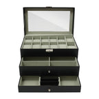 Caja de Joyería, Estuche de Almacenamiento de Joyería con 2 Cajones, Organizador de Joyería de 3 Niveles, Estuche de Reloj con 12 Ranuras, Gabinete de Joyería de Escritorio para Pendientes y Anillos, Gran Regalo, Negro