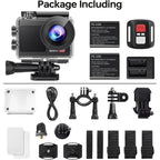 Cámara de Acción 4K HD, con Kit de Accesorios Completo, Pantalla OLED de 1.4 Pulgadas, Estabilización de Imagen Digital, Control de Exposición Automático, Conectividad WiFi, Formato MP4, Lente Ojo de Pez, Enfoque Automático Híbrido, Medición de Peso Centr