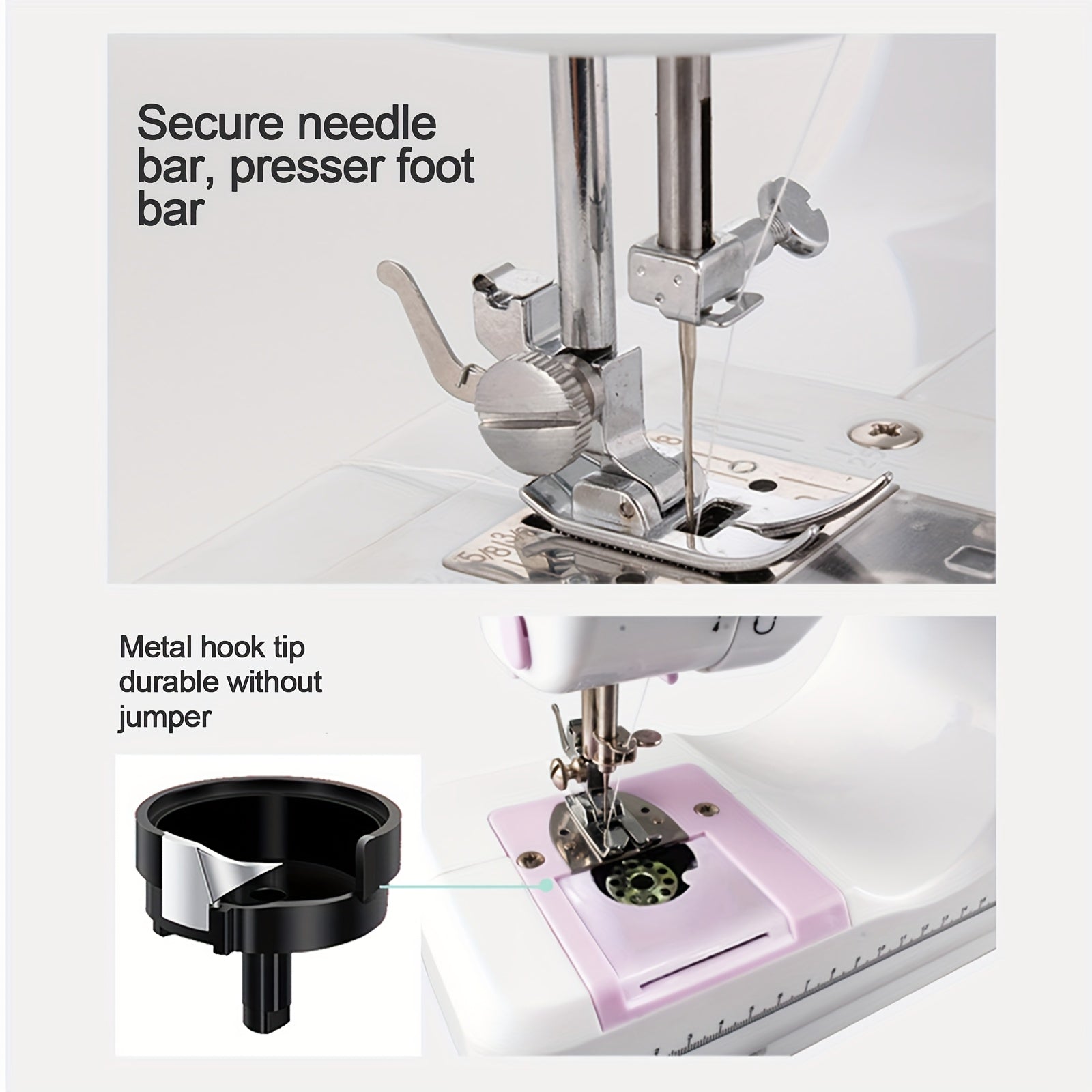 Mini Máquina de Coser para Principiantes, 12 Agujas Multifuncional para el Hogar, Portátil, de Doble Hilo, Inversión de Puntos, Dos Velocidades, Alimentada por Batería, (Batería No Incluida en el Paquete)
