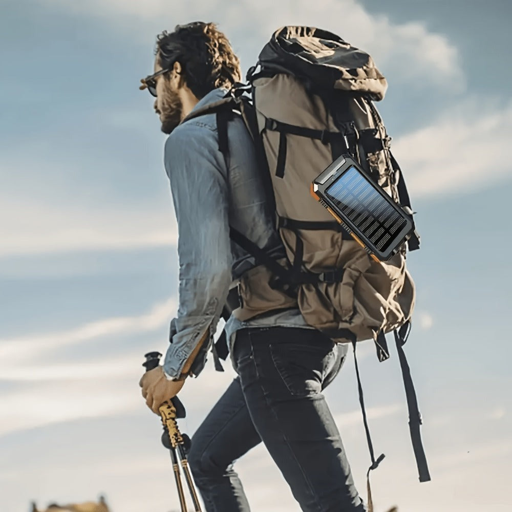 Batería Externa Solar Portátil de 20000Mah, Cargador Solar Portátil para Teléfonos Móviles, Cargador de Batería Externa para Camping para Teléfonos Móviles, 2 USB/ Linternas LED con Brújula para Actividades al Aire Libre