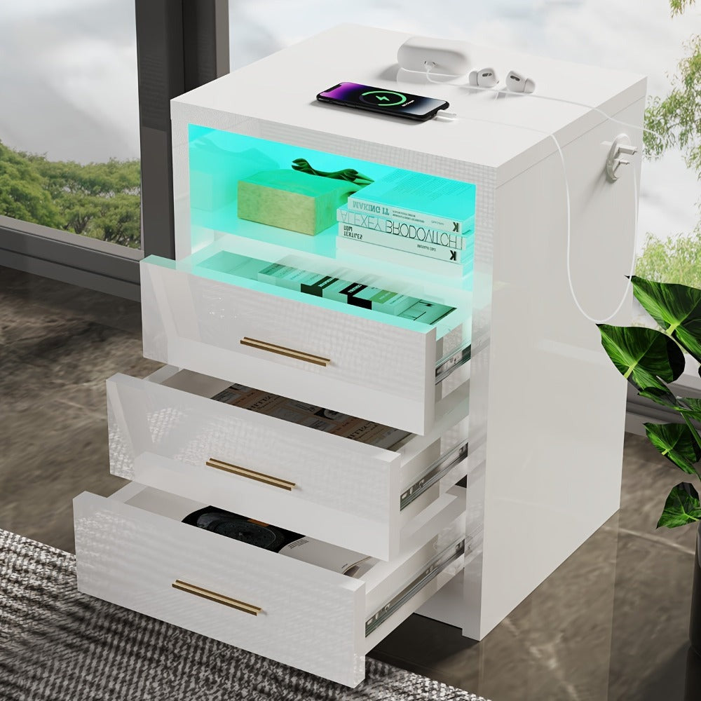 Mesita de noche, cómoda, escritorio de noche con 2/3 cajones de gran capacidad para dormitorio, sala de estar, blanco/negro