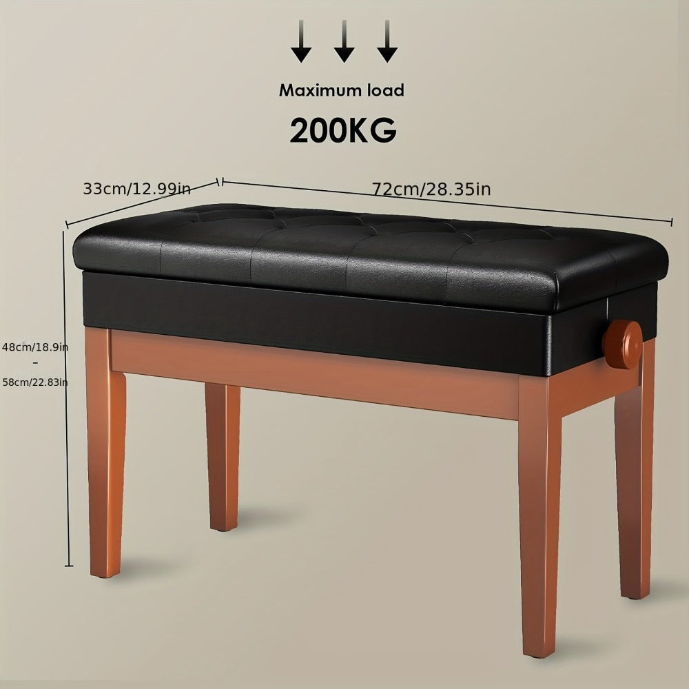 Taburete de Piano Ajustable en Altura 72X33X48-58Cm, Banco de Piano con Espacio de Almacenamiento, Banco de Piano con Cojín de Cuero PU, Silla de Piano Banco de Teclado Capacidad de Carga hasta 200KG, con 4 Patas