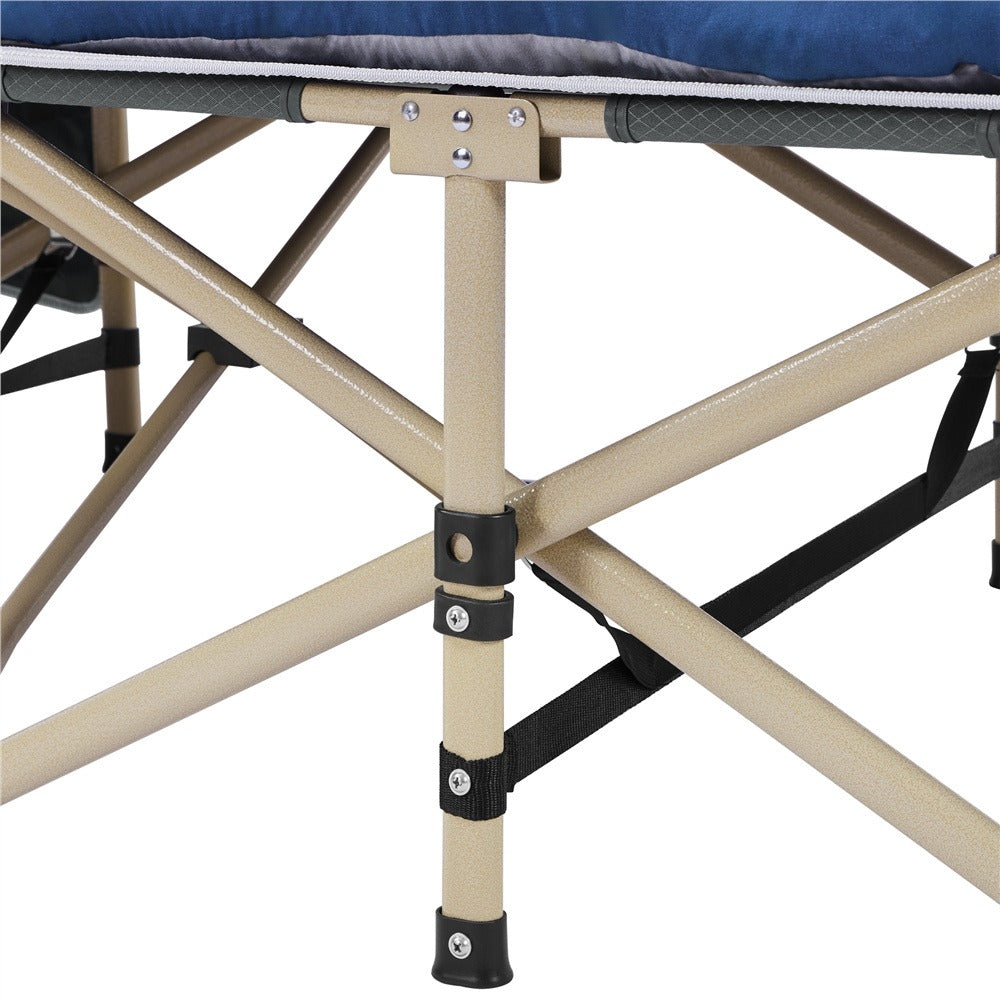 Cama de camping plegable con colchón, tumbona de jardín, cama de invitados con bolsillo lateral y bolsa de transporte para vacaciones en el jardín, oficina, interior y exterior.
