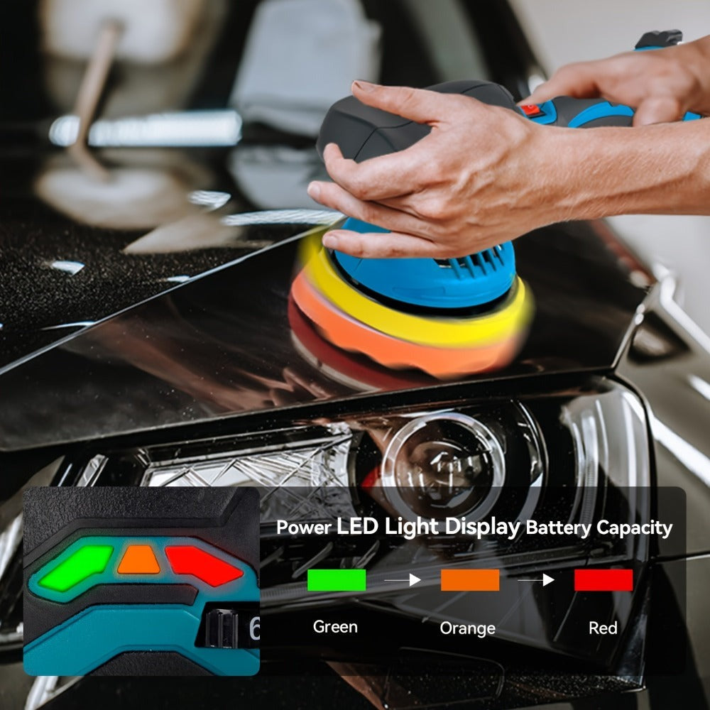 Pulidora de 21V, Disco de Lijado de 150mm para Detallado Automotriz con Funciones de Pulido y Encerado, 2500-7000 RPM, Herramienta Eléctrica para Autos y Muebles, Limpieza de Paredes y Baños, Compatible con Batería Yofidra