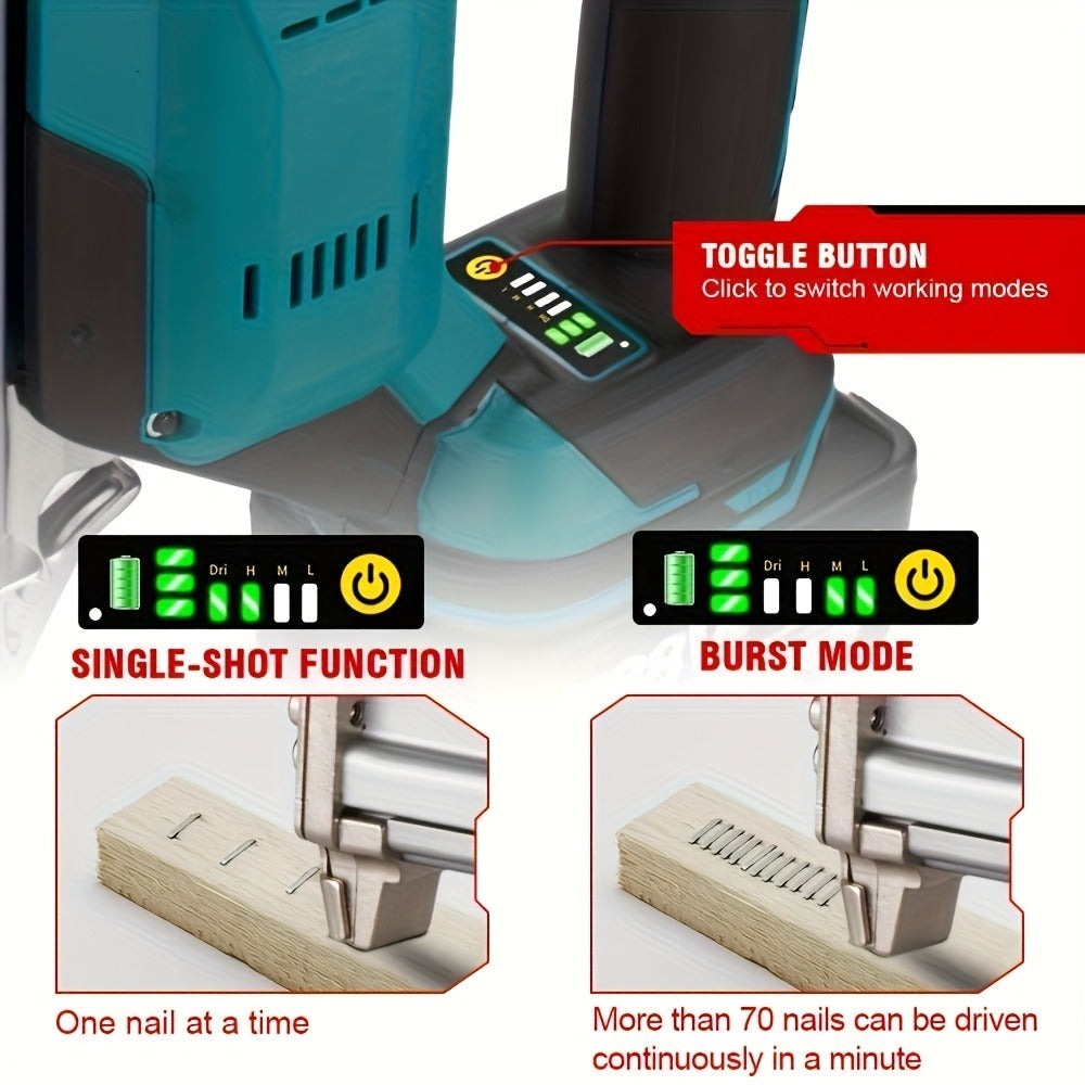 Pistola de Clavos Eléctrica sin Escobillas, Juego de Herramientas de Carpintería Automática, Compatible con Baterías ONEVAN, Ideal para Decoración del Hogar y Herramientas Eléctricas de Carpintería Industrial