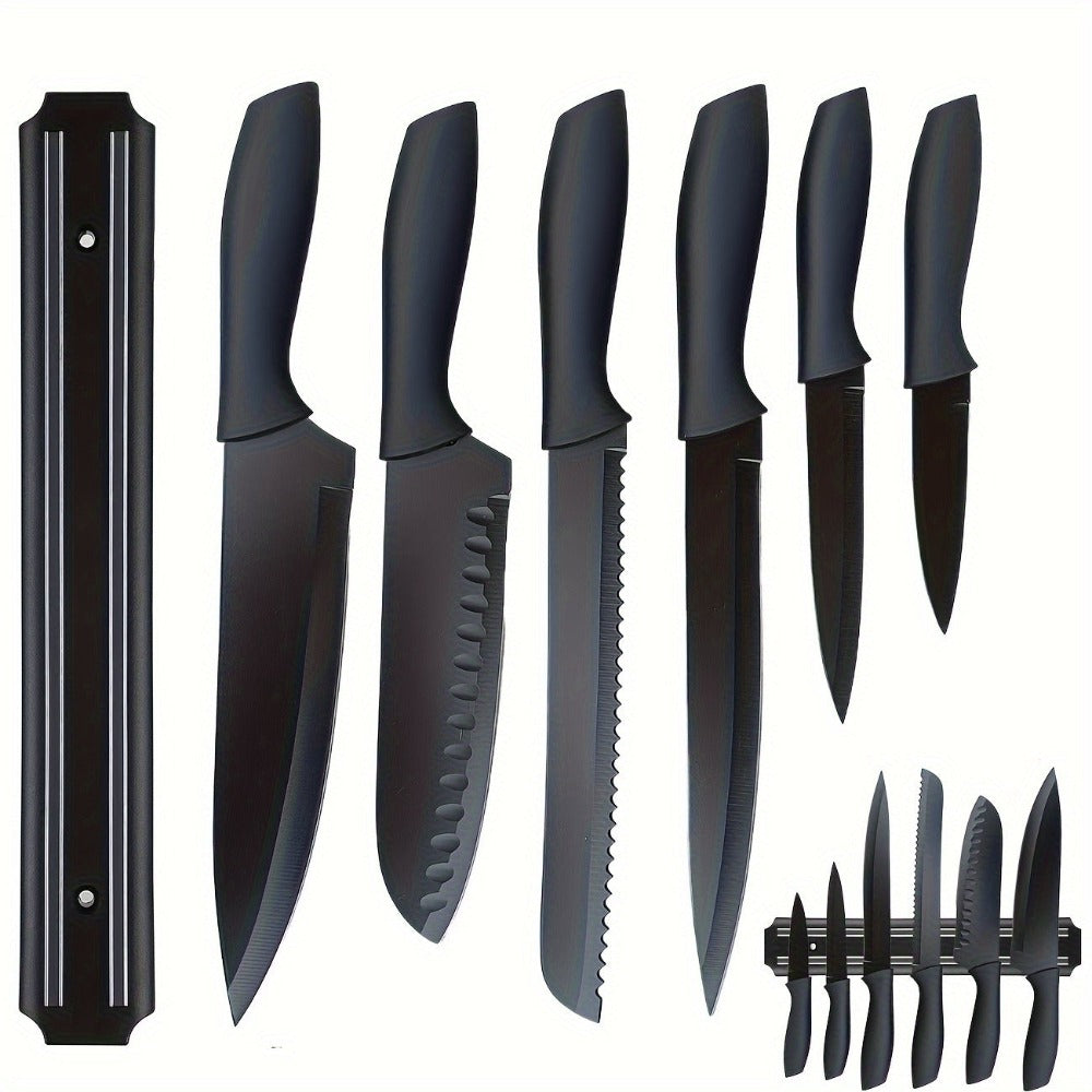 Juego de 7 Cuchillos de Cocina, Juego de Cuchillos de Chef Profesional, Cuchillos de Chef con Hoja Afilada de Acero Inoxidable de Alto Carbono Forjado y Mango Ergonómico, Juego de Cuchillos de Titanio