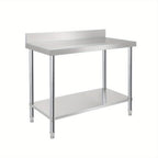 Encimeras de acero inoxidable para cocina con protector contra salpicaduras, incluye patas ajustables y estante inferior extra grande, carga máxima de 250 kg