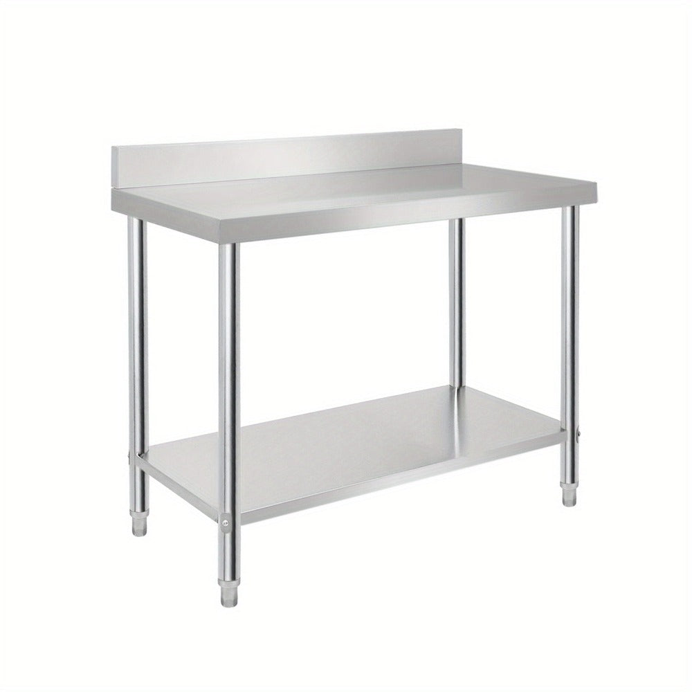Encimeras de acero inoxidable para cocina con protector contra salpicaduras, incluye patas ajustables y estante inferior extra grande, carga máxima de 250 kg