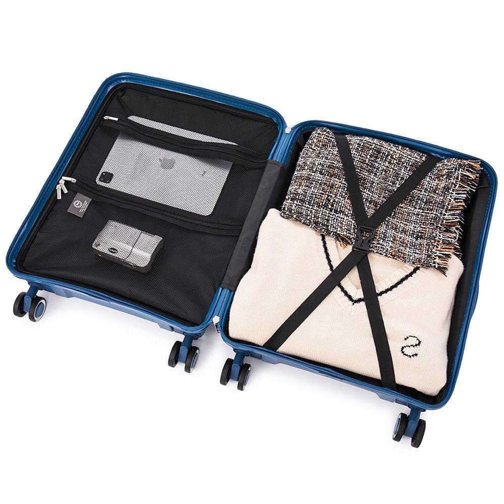 Maleta de cabina de 55x39x21.5cm (46L) de polipropileno - Candado incrustado - 20 pulgadas - RK06 Choco Azul Marino