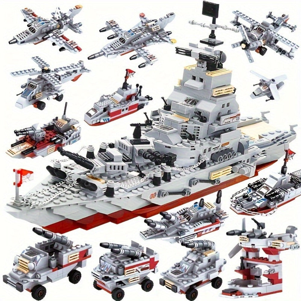 BricZplay 1068 piezas Bloques de Construcción de Buque de Guerra de la Marina y Ejército Conmemorativo, Aviones, Regalos para Festivales, Acción de Gracias, Halloween, Navidad, Año Nuevo - Mejores Regalos para Pascua