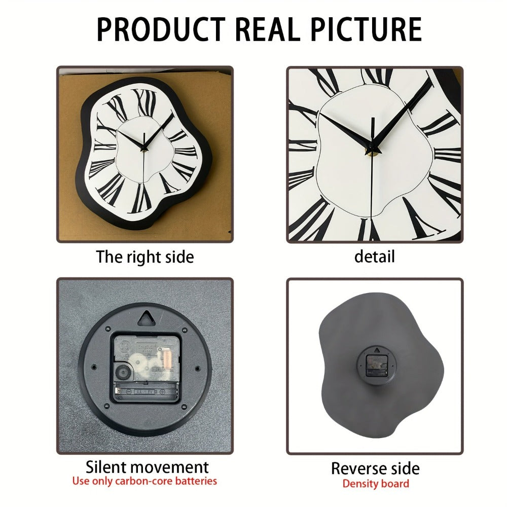 Reloj de pared moderno abstracto de madera derretida - Diseño contemporáneo en blanco y , reloj de cuarzo silencioso irregular de 30.48-40.64 cm a pilas para sala de estar, oficina, dormitorio, decoración de galería - Regalo ideal de decoración moderna pa