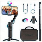 Estabilizador cardán AOCHUAN en forma de 7 de 3 ejes para smartphone, aplicación AOCHUAN, antivibración, enfoque/zoom de precisión, seguimiento de rostro/objeto, varilla plegable extensible de 73 cm, luz RGB, múltiples modos de fotografía, adecuado para v