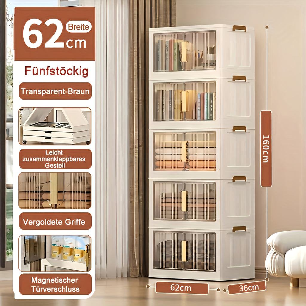 Armario de almacenamiento plegable extragrande de 74 cm con ruedas, puertas magnéticas y paneles transparentes, unidad organizadora de plástico apilable para dormitorio, sala de estar, oficina, despensa y documentos