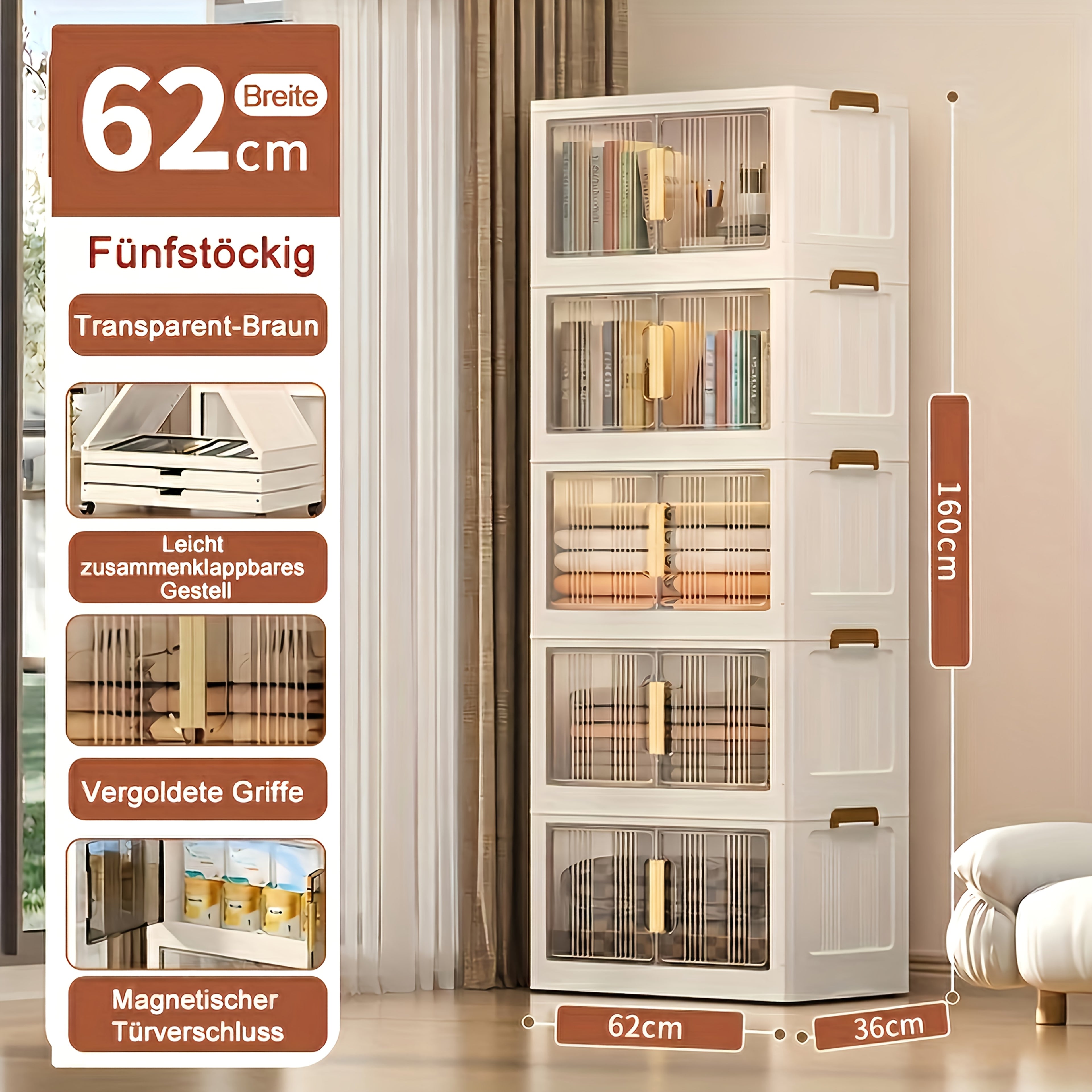 Armario de almacenamiento plegable extragrande de 74 cm con ruedas, puertas magnéticas y paneles transparentes, unidad organizadora de plástico apilable para dormitorio, sala de estar, oficina, despensa y documentos