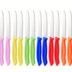 Día de la Asunción; Envío directo de la fábrica 12 piezas/juego Cuchillo de desayuno de colores mixtos, juego de cuchillos de bistec de acero inoxidable de alta gama, filo afilado, mango ergonómico, agarre cómodo, adecuado para 12 personas, adecuado para