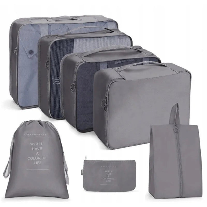 Un set de almacenamiento de viaje de gran capacidad, 7 piezas, bolsa para ropa, vaso de embalaje y bolsas de almacenamiento de nailon, adecuado para ropa, pantalones, zapatos, calcetines - una bolsa ligera estilo vacaciones, un regalo ideal para viajeros.