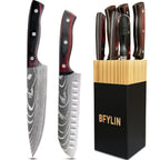 Juego de 7 cuchillos con bloque, juego de cuchillos de chef con hojas de acero inoxidable de alto carbono y mangos ergonómicos de Pakkawood - Incluye bloque para cuchillos