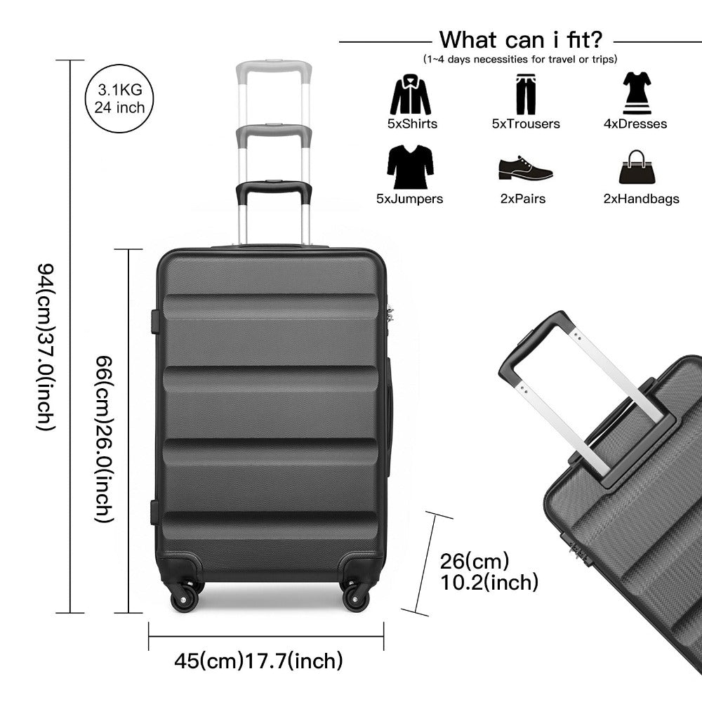 1 Maleta Mediana de 66x45x26cm con Carcasa Dura de ABS, Equipaje de Mano, Maleta de Viaje con Ruedas Giratorias 4 en Dirección Diversa y Candado TSA, Regalo de Regreso a Clases y Vacaciones