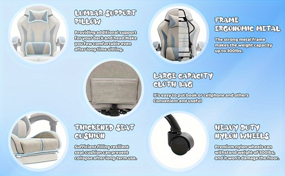 Silla Gaming Ergonómica con Reposapiés y Soporte Lumbar Ajustable, Ideal para Adultos en la Oficina en Casa o Configuración de Gaming - Color Gris